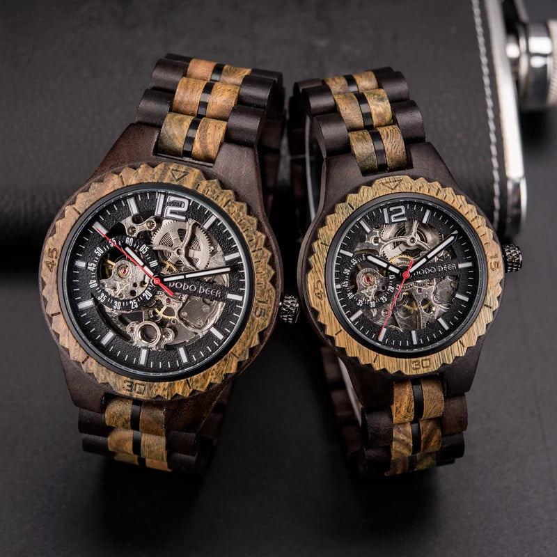 DODO DEER Luxury Brand Mechanical Watch Wood Couple Watches Automatic Custom Logo Pointer 24mm Sapphire Crystal Limited