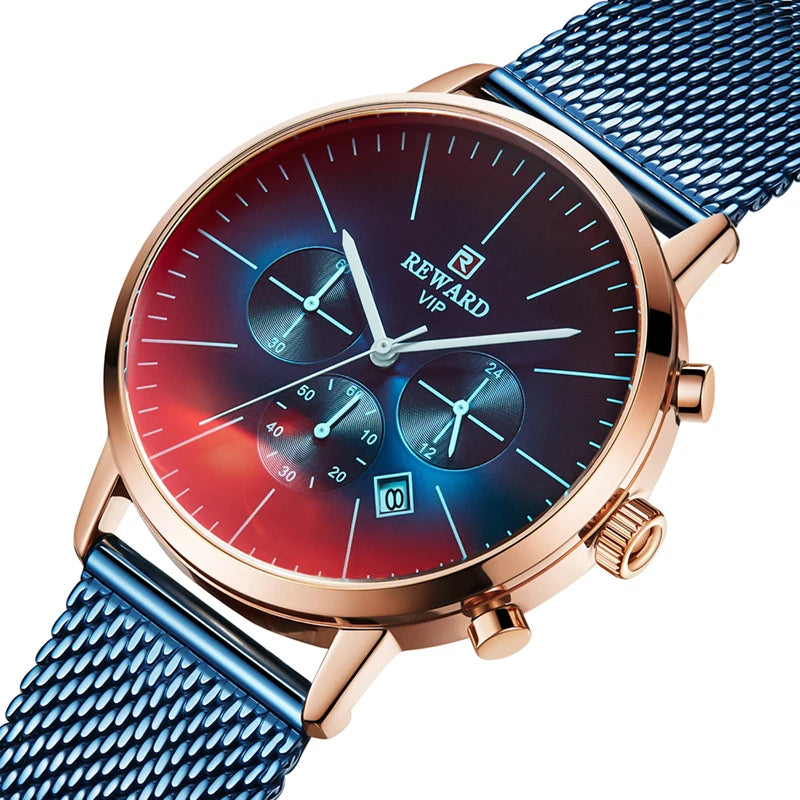 Reward Color Changing Glass Men Watch Luxury Personalized Chronograph Men's Stainless Steel Strap Water Resistant Wrist Watch