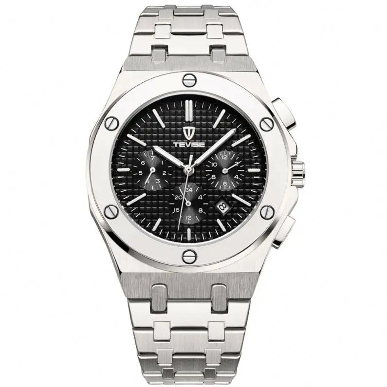 TEVISE T830 Luxury Rose Gold Gents Popular Quartz Watch Nice Stainless Steel Band Chronograph Vintage Business Reloj Watch