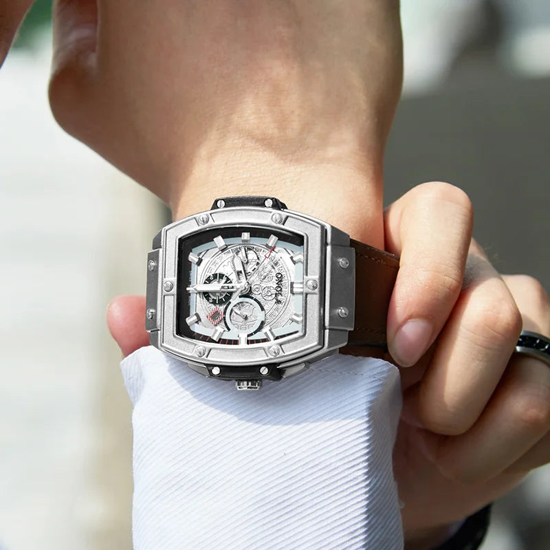 ONOLA 6819 New Design Affordable Man Quartz Watch Creative Real Leather Band Luminous Chronograph Popular Rectangle Sports Watch