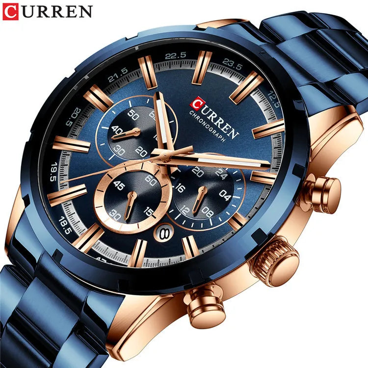 CURREN 8355 Factory Direct New Fashion Watches Reloj Relogio Silver Dials Chronograph Water Resistant Stainless Steel Band Watch
