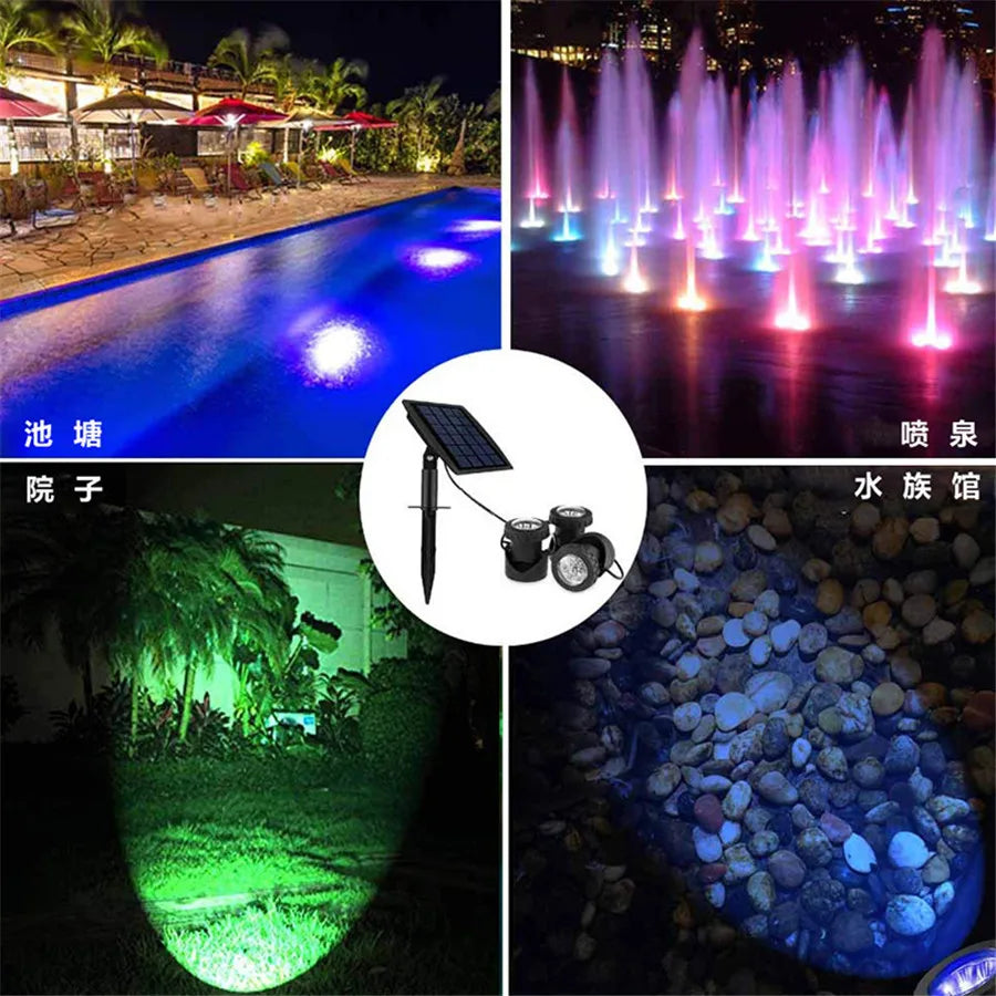 Thrisdar IP68 RGB Changeable Solar Underwater Lights Lamp Underwater Spot Light Swimming Pool Fountains Pond Aquarium Light