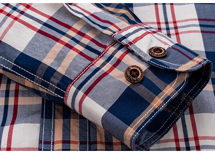 Men's 100% Cotton Plaid Long Sleeve Casual Shirt, Spring Autumn Lightweight & Breathable Slightly Slim Fit Button Down Shirts