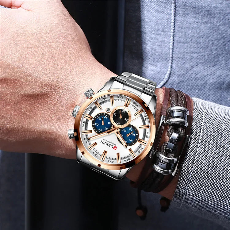 CURREN 8355 Factory Direct New Fashion Watches Reloj Relogio Silver Dials Chronograph Water Resistant Stainless Steel Band Watch
