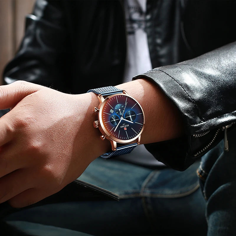 Reward Color Changing Glass Men Watch Luxury Personalized Chronograph Men's Stainless Steel Strap Water Resistant Wrist Watch