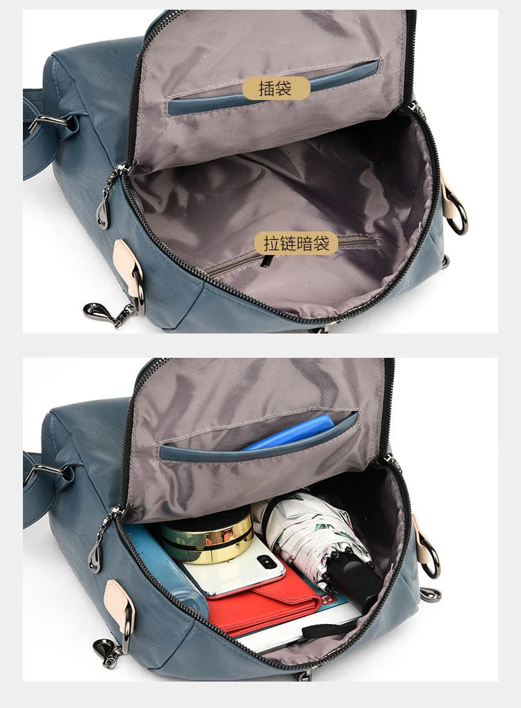 Luxury Designer Soft Leather Women Backpack High Qualtiy Durable Leather Backpack Fashion Large Capacity Female Travel Backpack
