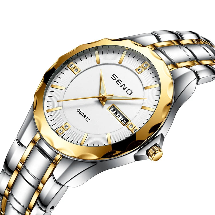 SENO Sport Men's Alloy Stainless Steel Strap Quartz Watch 20mm Band Pointer Dial 40mm 3BAR Water Resistant