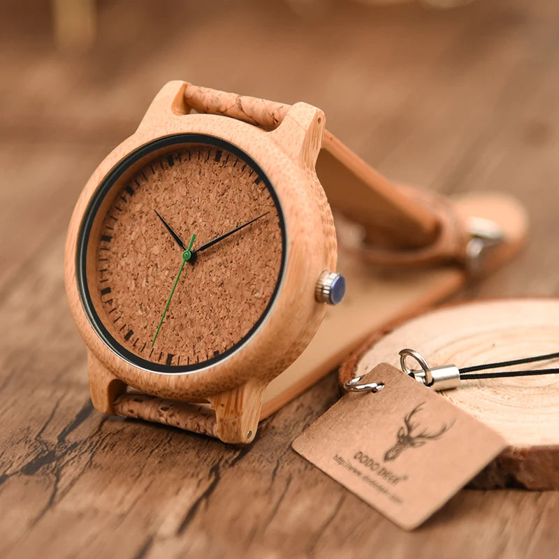 For Luxury Analog Miyota Movement Bamboo Case 40mm Men's Quartz Wristwatch with Leather Strap