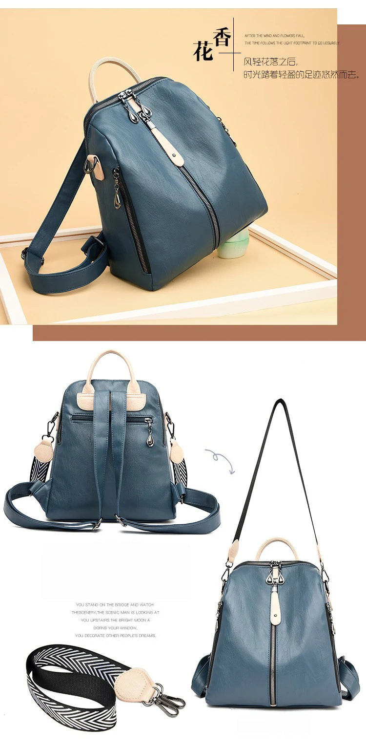 Luxury Designer Soft Leather Women Backpack High Qualtiy Durable Leather Backpack Fashion Large Capacity Female Travel Backpack