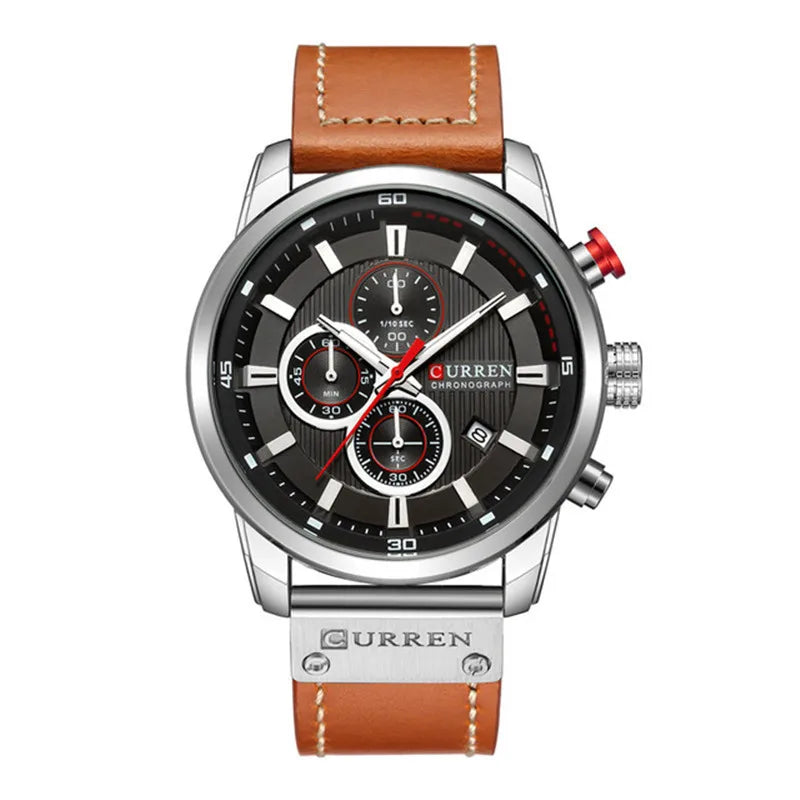 CURREN 8291 Super Blue Boys Quartz Watch Costume Genuine Leather Band 3 Dials Chronograph Luminous Popular Sports Watch Kit