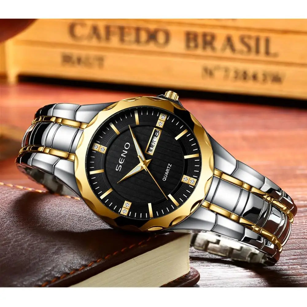 SENO Sport Men's Alloy Stainless Steel Strap Quartz Watch 20mm Band Pointer Dial 40mm 3BAR Water Resistant