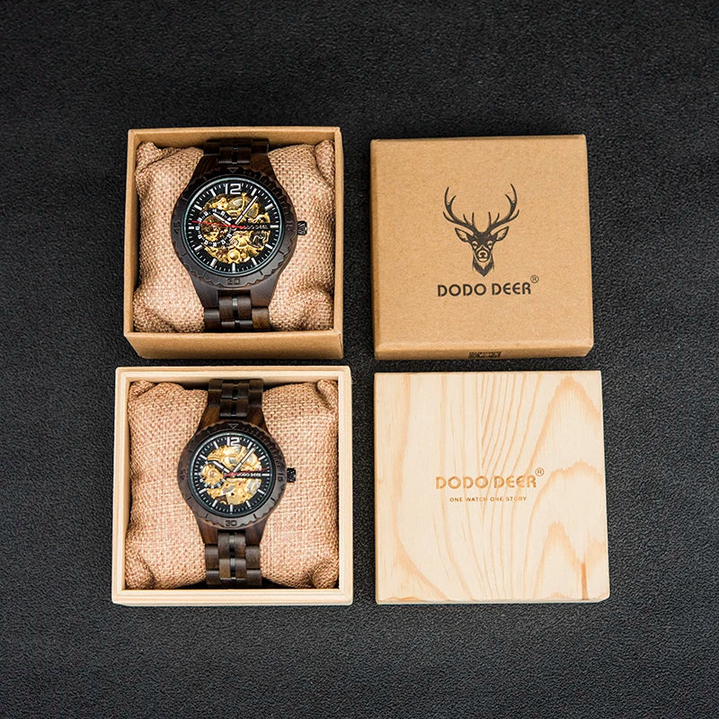 DODO DEER Luxury Brand Mechanical Watch Wood Couple Watches Automatic Custom Logo Pointer 24mm Sapphire Crystal Limited