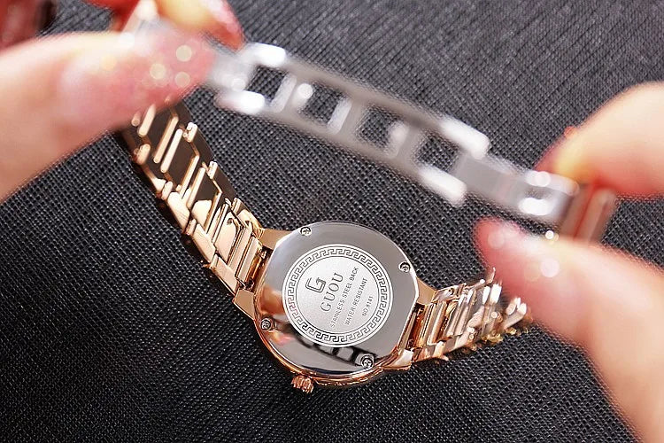 GUOU 8141  Elegant Guangzhou Female Quartz Watch Stylish Stainless Steel Band Waterproof Bling Small Student Watch Design