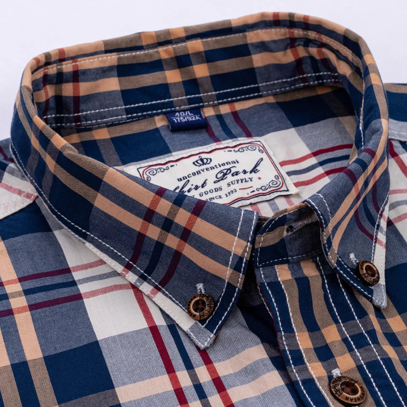 Men's 100% Cotton Plaid Long Sleeve Casual Shirt, Spring Autumn Lightweight & Breathable Slightly Slim Fit Button Down Shirts