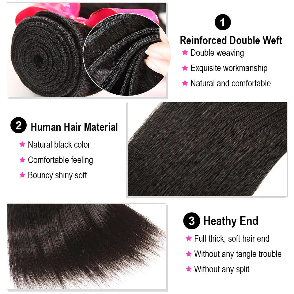 Straight Human Hair 3 Bundles With 5x5 Lace Closure Free Part Peruvian Hair Weave Bundles Remy Hair Extension AliPearl Hair