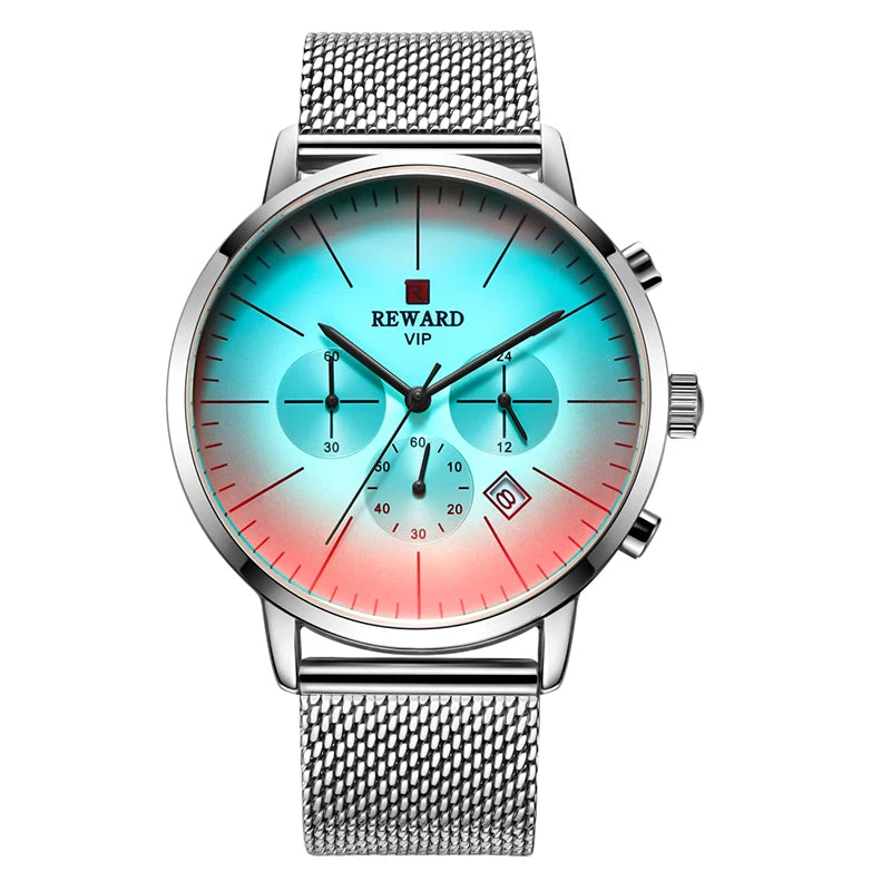 Reward Color Changing Glass Men Watch Luxury Personalized Chronograph Men's Stainless Steel Strap Water Resistant Wrist Watch