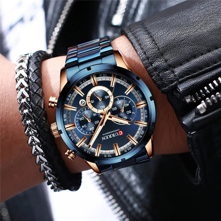 CURREN 8355 Factory Direct New Fashion Watches Reloj Relogio Silver Dials Chronograph Water Resistant Stainless Steel Band Watch