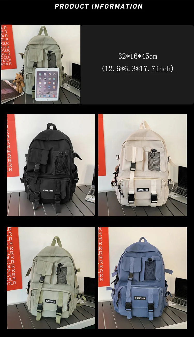 Multiple Pocket Backpack Men Canvas Insert Buckle Designer Bag Teenager Laptop Backpacks Student College School Bags For Women