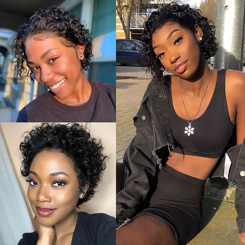 Pixie Cut Perruque Short Curly Human Hair Wigs Perruque Bresillienne Cheap Remy Hair 13X1 Transparent Lace Wigs For Women Sale