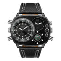 OULM 9865 Luxury  Boys Quartz Watch Exclusive PU Leather Band 2 Time Zone Chrono Compass Sports Reloj Watch