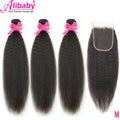 Peruvian Kinky Straight Hair Bundles With 4x4 Closure 100% Remy Human Hair Extension 1 2 Bundles With Closure Weave Bundles M