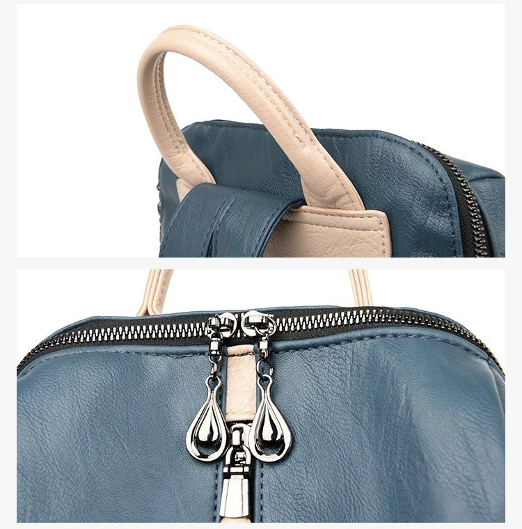 Luxury Designer Soft Leather Women Backpack High Qualtiy Durable Leather Backpack Fashion Large Capacity Female Travel Backpack