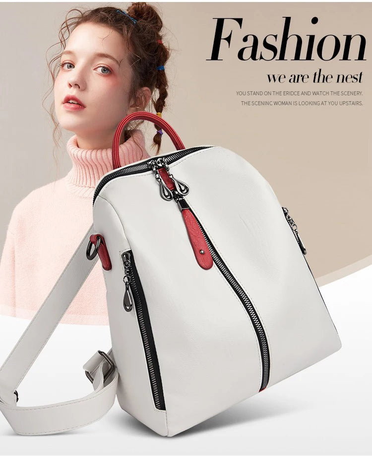 Luxury Designer Soft Leather Women Backpack High Qualtiy Durable Leather Backpack Fashion Large Capacity Female Travel Backpack