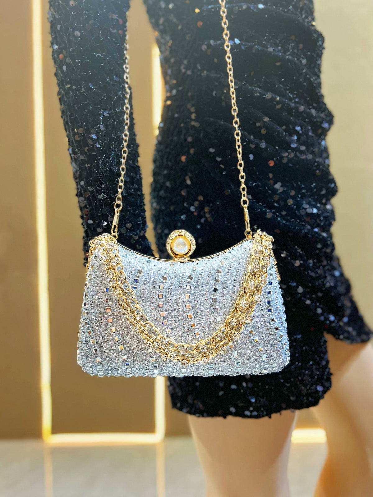 New Cross-border European and American Retro Style Fashion Diamond Bag Rhinestone Handbag Chain Bag High-end Sense Crossbody Evening Bag