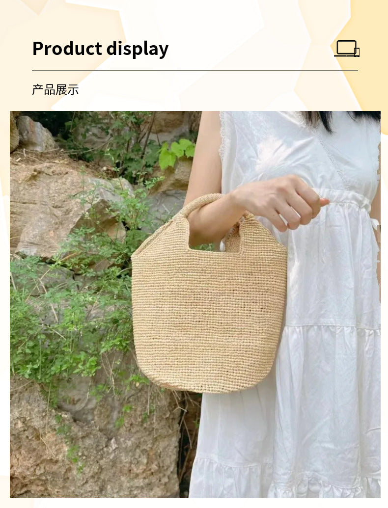 2026 New High-End Raffia Woven Bag, Handmade Straw Bag, Seaside Vacation Beach Bag, Hand-Held Tote Bag