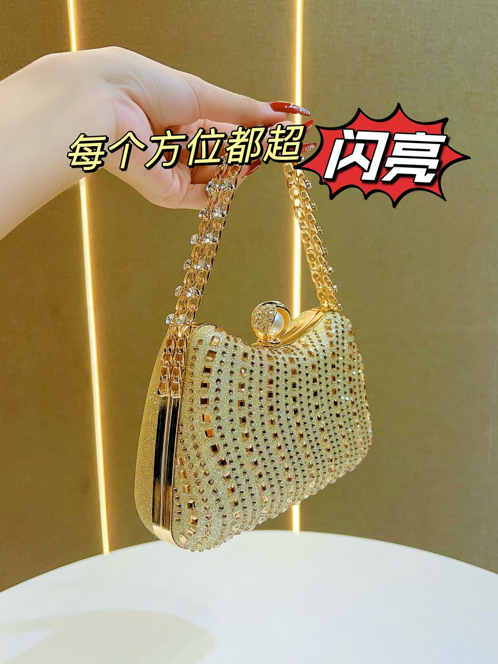 New Cross-border European and American Retro Style Fashion Diamond Bag Rhinestone Handbag Chain Bag High-end Sense Crossbody Evening Bag