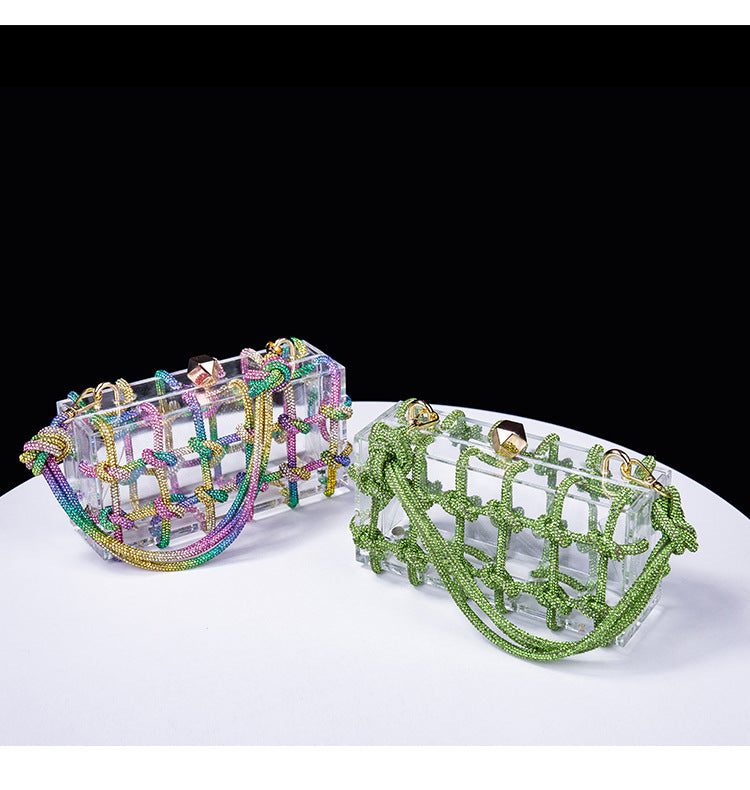 Cross-Border Spring and Summer Acrylic Transparent Storage Box Banquet Hand-Woven Rope Small Square Bag Armpit Handbag