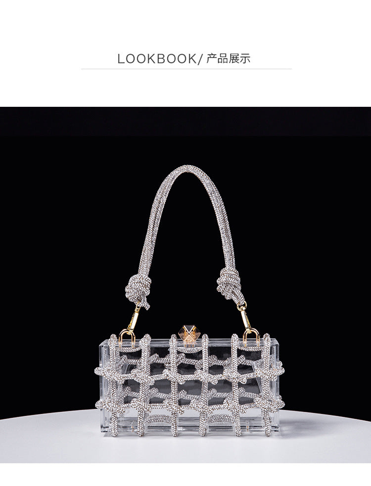 Cross-Border Spring and Summer Acrylic Transparent Storage Box Banquet Hand-Woven Rope Small Square Bag Armpit Handbag