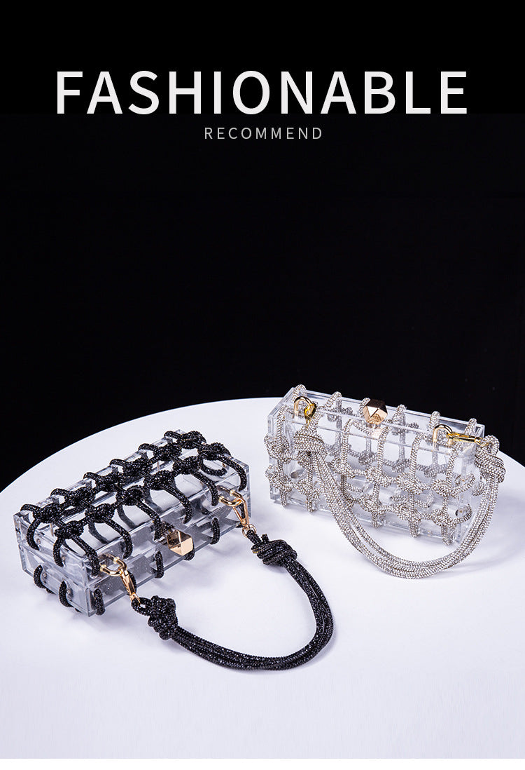 Cross-Border Spring and Summer Acrylic Transparent Storage Box Banquet Hand-Woven Rope Small Square Bag Armpit Handbag