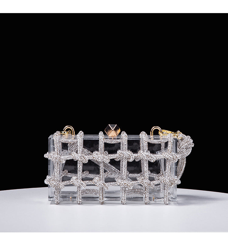 Cross-Border Spring and Summer Acrylic Transparent Storage Box Banquet Hand-Woven Rope Small Square Bag Armpit Handbag