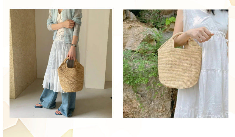 2026 New High-End Raffia Woven Bag, Handmade Straw Bag, Seaside Vacation Beach Bag, Hand-Held Tote Bag