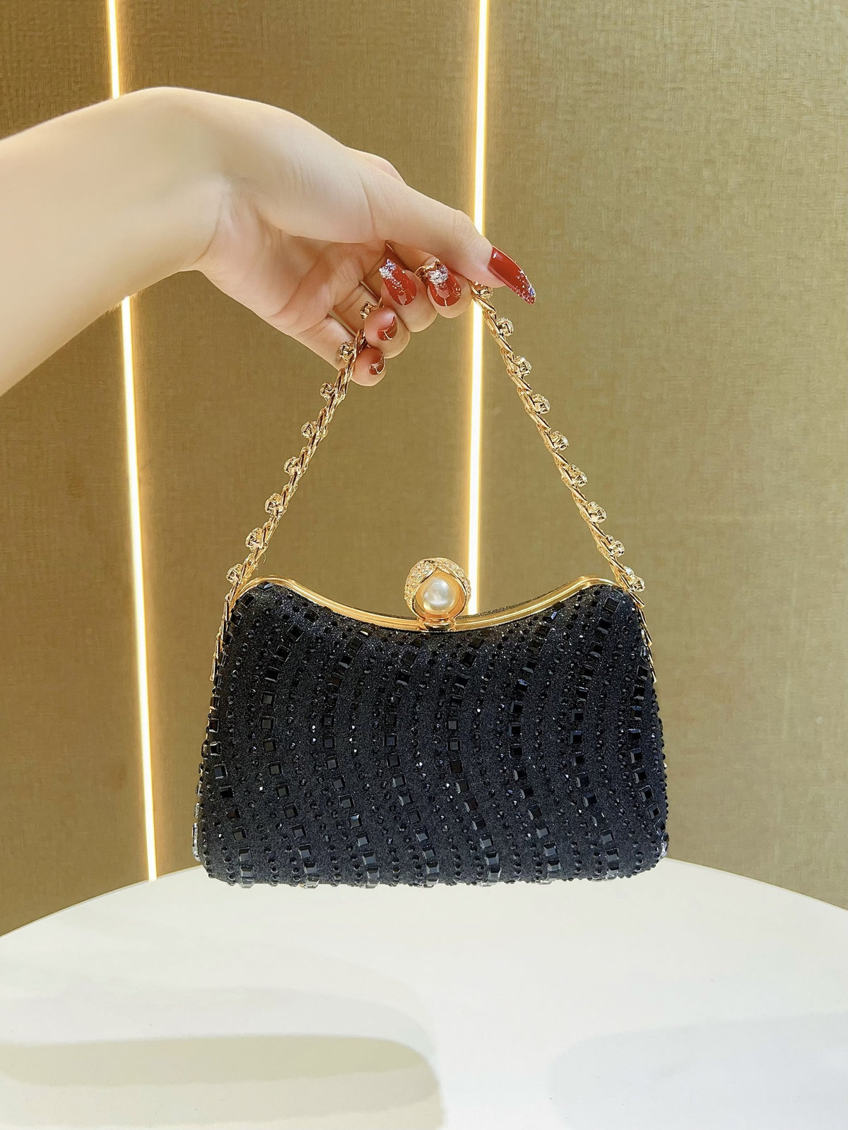 New Cross-border European and American Retro Style Fashion Diamond Bag Rhinestone Handbag Chain Bag High-end Sense Crossbody Evening Bag