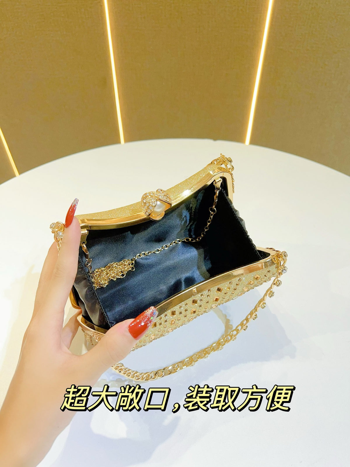 New Cross-border European and American Retro Style Fashion Diamond Bag Rhinestone Handbag Chain Bag High-end Sense Crossbody Evening Bag