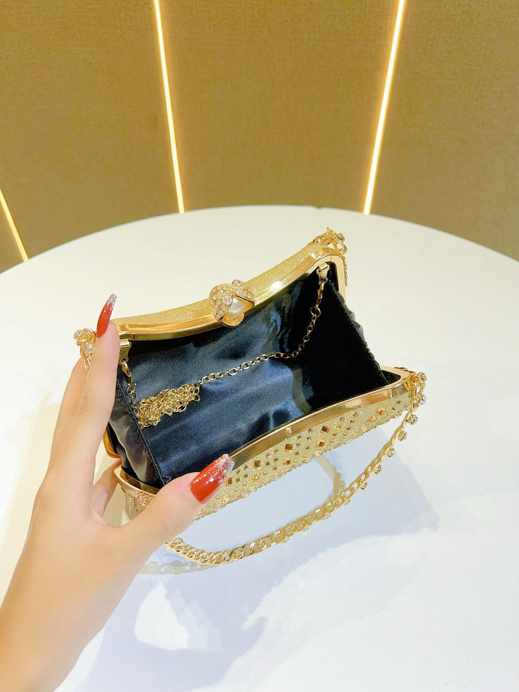 New Cross-border European and American Retro Style Fashion Diamond Bag Rhinestone Handbag Chain Bag High-end Sense Crossbody Evening Bag