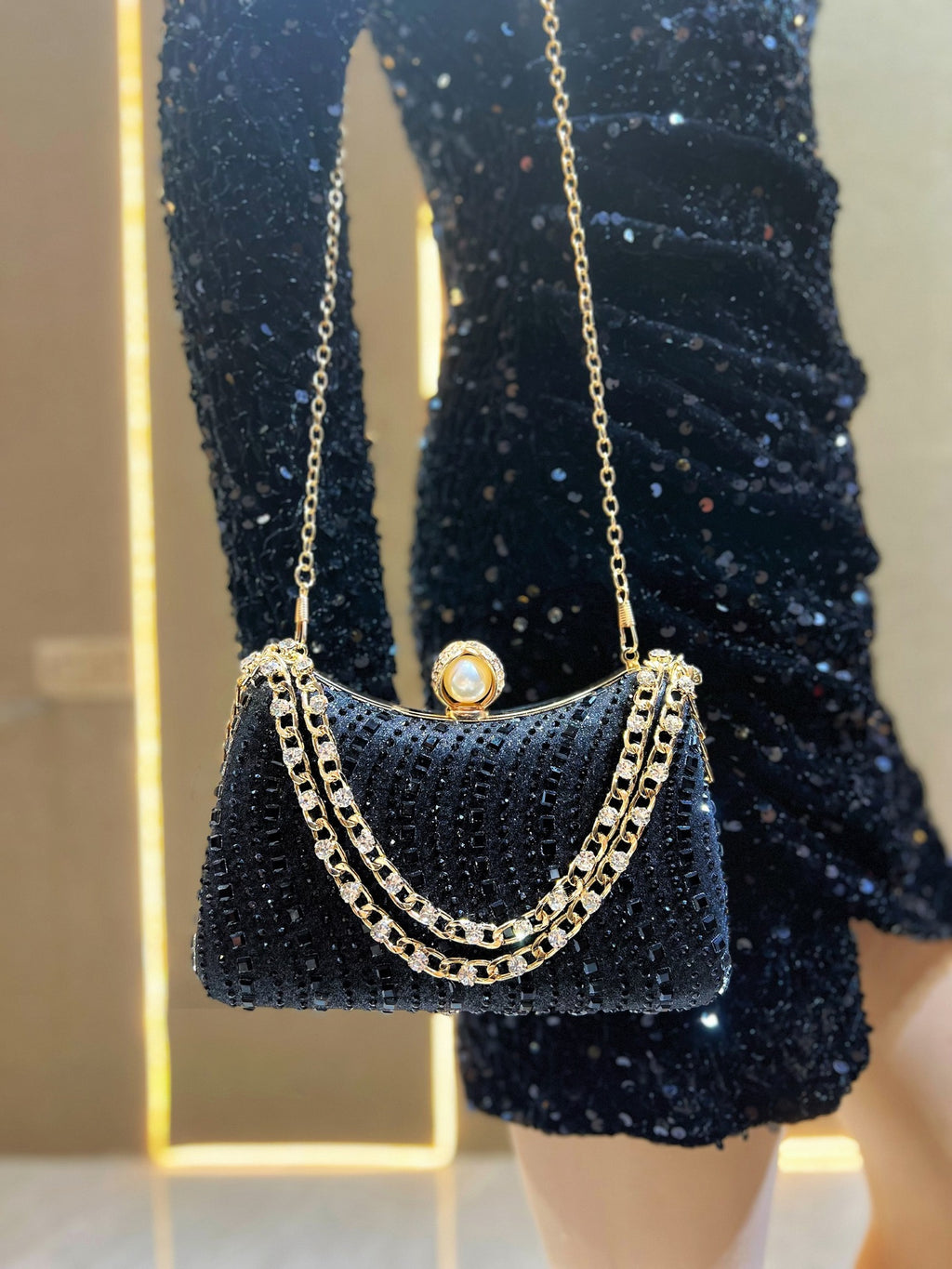 New Cross-border European and American Retro Style Fashion Diamond Bag Rhinestone Handbag Chain Bag High-end Sense Crossbody Evening Bag