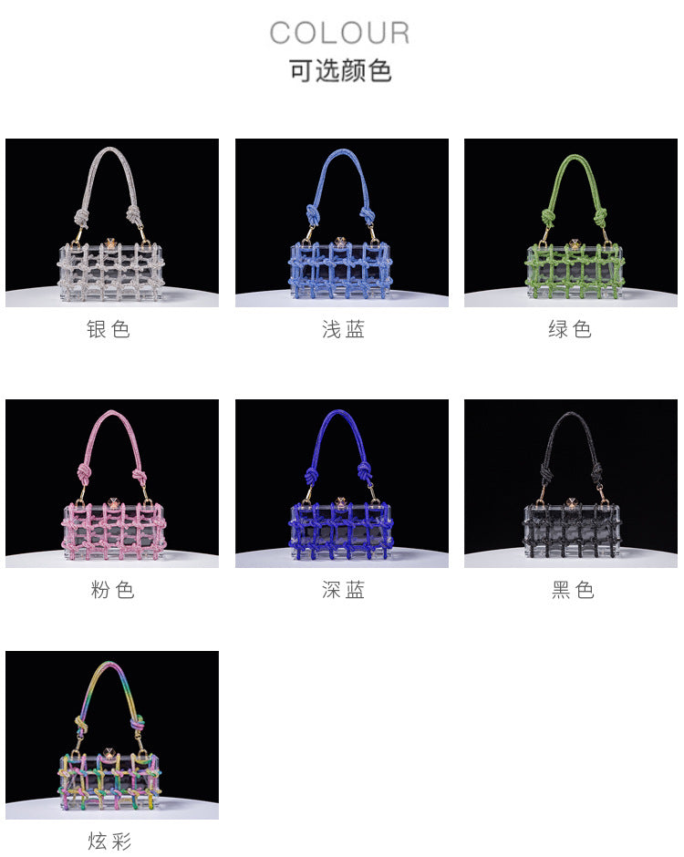 Cross-Border Spring and Summer Acrylic Transparent Storage Box Banquet Hand-Woven Rope Small Square Bag Armpit Handbag