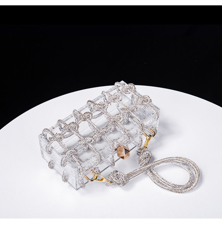 Cross-Border Spring and Summer Acrylic Transparent Storage Box Banquet Hand-Woven Rope Small Square Bag Armpit Handbag