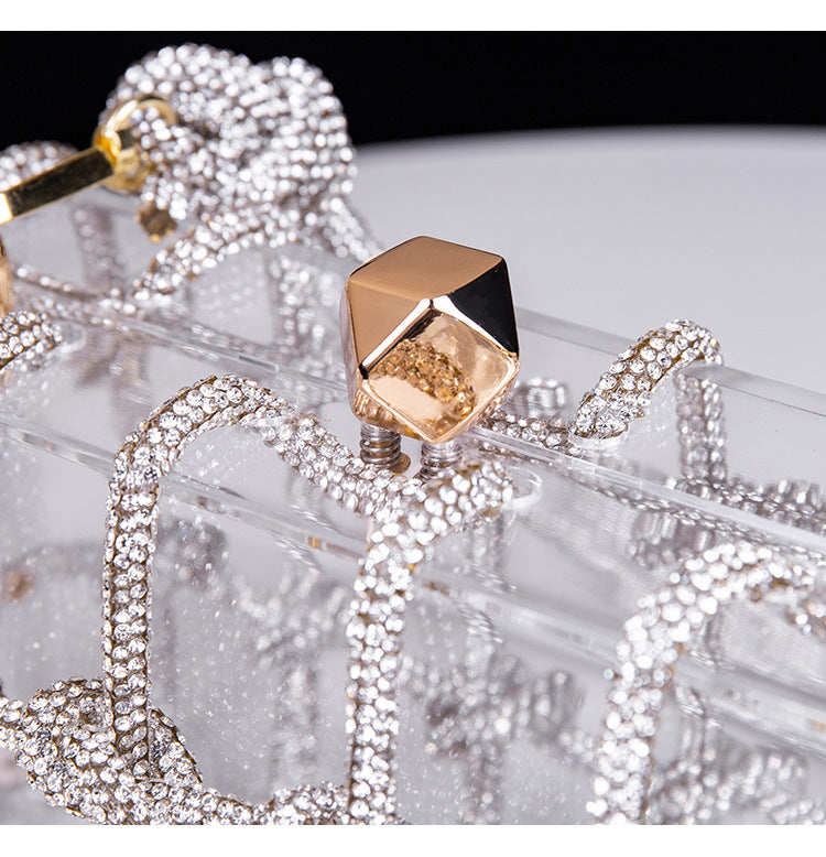 Cross-Border Spring and Summer Acrylic Transparent Storage Box Banquet Hand-Woven Rope Small Square Bag Armpit Handbag