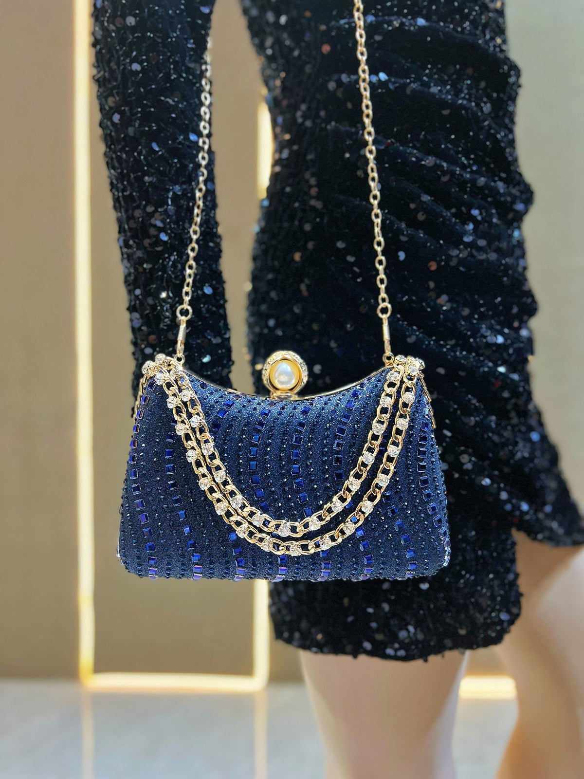 New Cross-border European and American Retro Style Fashion Diamond Bag Rhinestone Handbag Chain Bag High-end Sense Crossbody Evening Bag