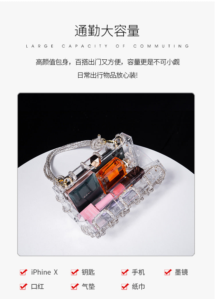 Cross-Border Spring and Summer Acrylic Transparent Storage Box Banquet Hand-Woven Rope Small Square Bag Armpit Handbag