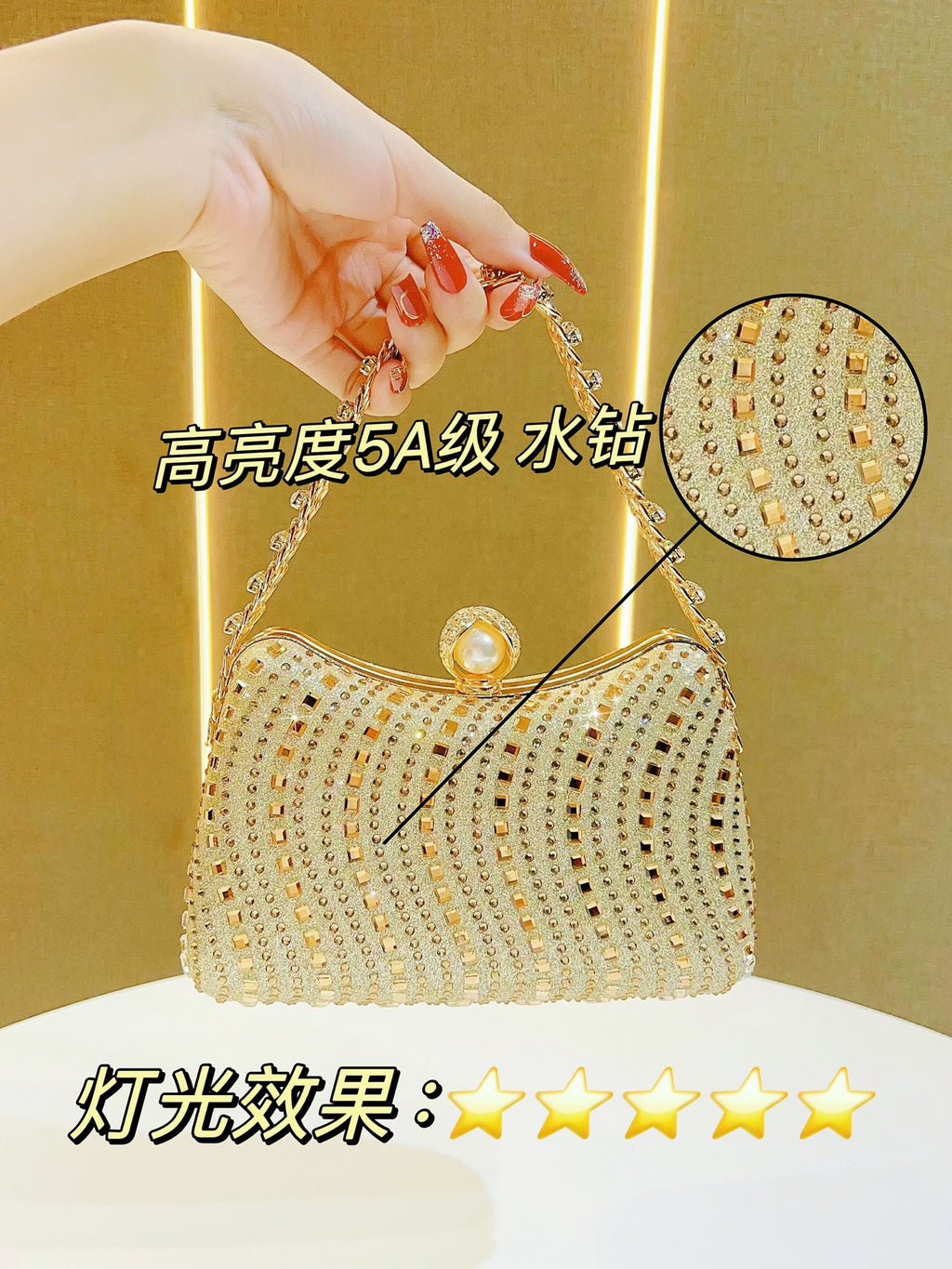 New Cross-border European and American Retro Style Fashion Diamond Bag Rhinestone Handbag Chain Bag High-end Sense Crossbody Evening Bag