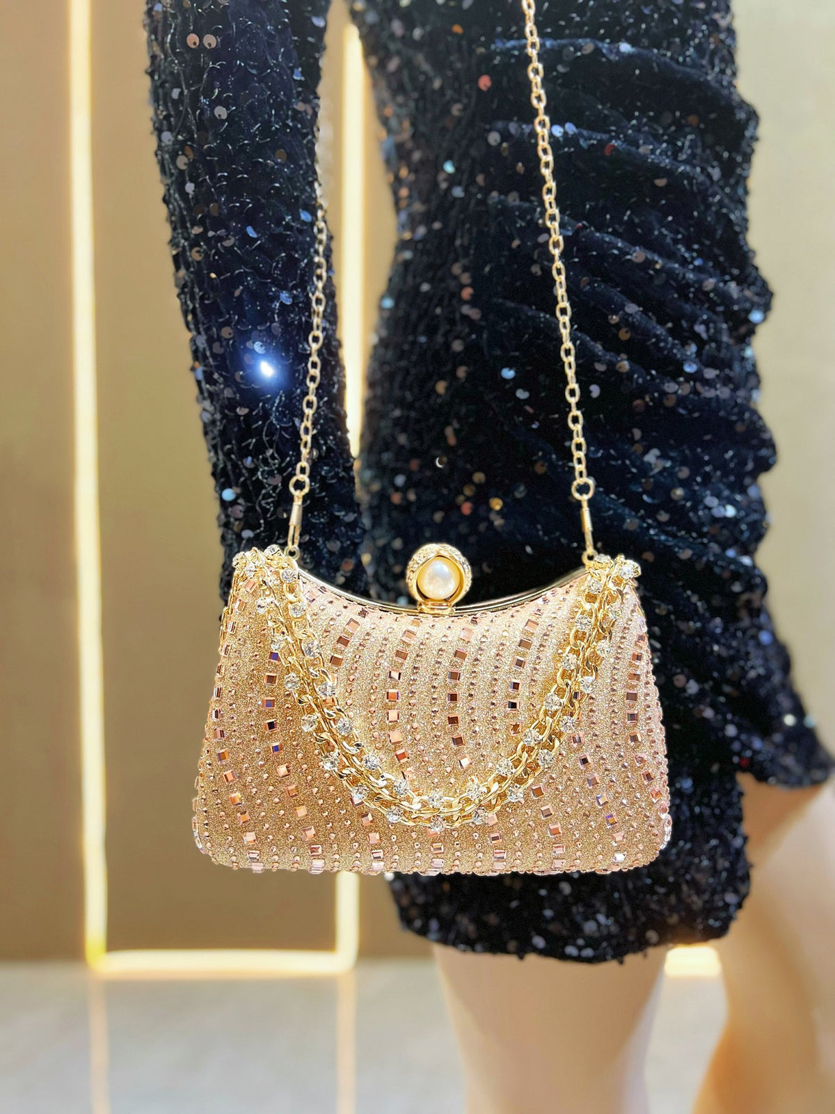 New Cross-border European and American Retro Style Fashion Diamond Bag Rhinestone Handbag Chain Bag High-end Sense Crossbody Evening Bag