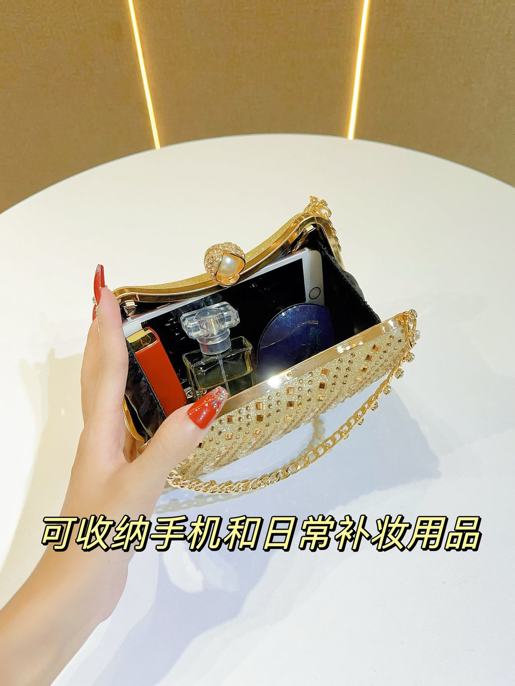 New Cross-border European and American Retro Style Fashion Diamond Bag Rhinestone Handbag Chain Bag High-end Sense Crossbody Evening Bag