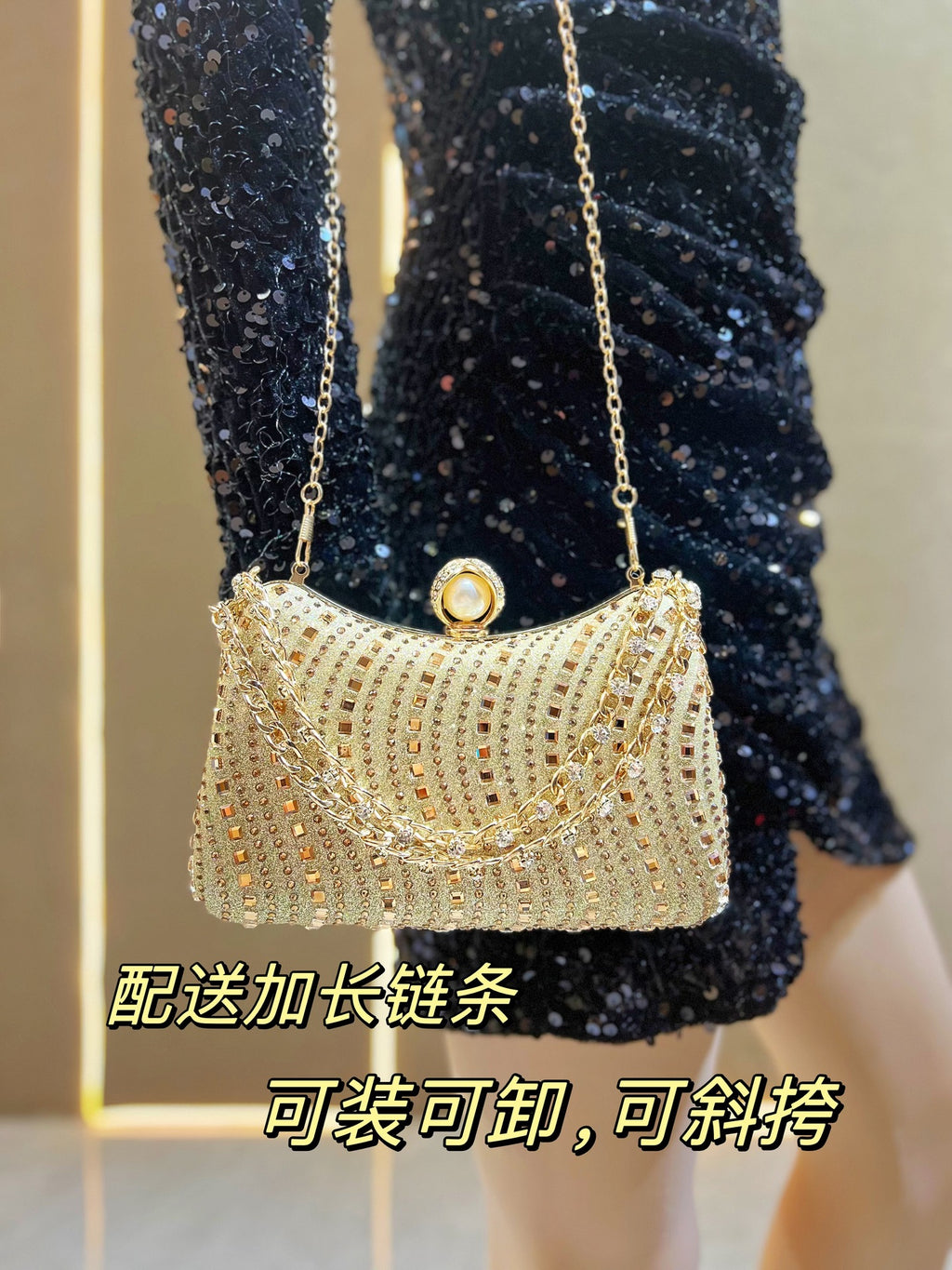 New Cross-border European and American Retro Style Fashion Diamond Bag Rhinestone Handbag Chain Bag High-end Sense Crossbody Evening Bag