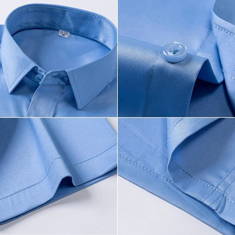 New Men Shirts Short Sleeves Dress Shirts For Men Slim Fit Camisa Social Business Blouse Pocket White Shirt Men's clothing S-7XL