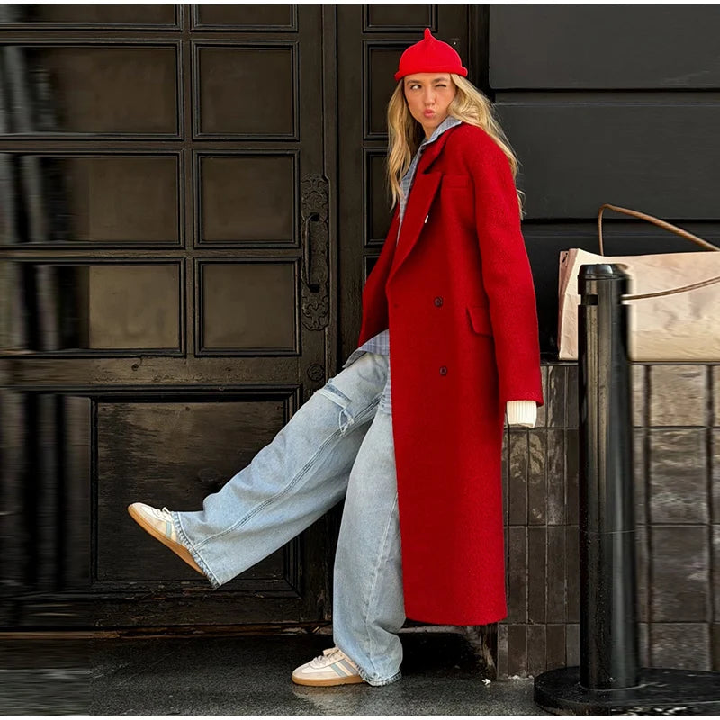2026 Autumn Winter Solid Women's Woolen Overcoat Urban Long Sleeve Lapel Button Female Outwear Elegant Fashion Lady Overcoats
